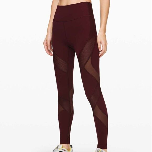 Lululemon Wunder Under High-Rise Tight 28" Mesh Garnet Wine Red Legging - Picture 1 of 10